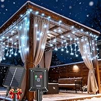 Aigostar Luci Natale Esterno Cascata Solari - 3M+5M*0.4M, 100 LED, 8 Modos, Luce Bianca Fredda - Tenda Luminosa Natale Esterno Impermeabile IP65 per Natalizie, Finestra, Balcone, Patio, Feste
