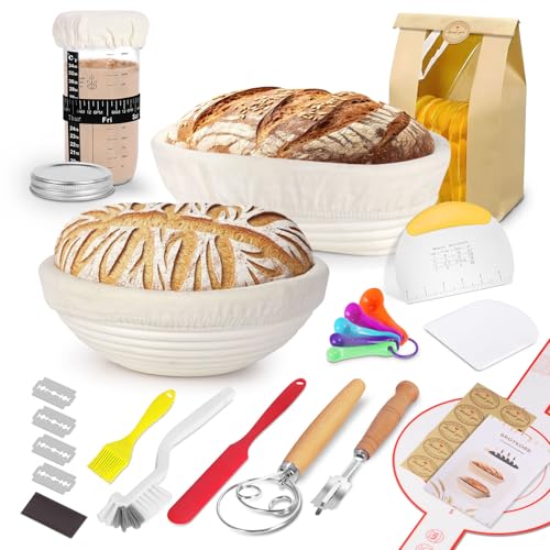 SHANNA Banetones Para Pan, 15 Piezas Kit Completo de Panadero, Cesta Fermentacion Pan de Redondas y Ovaladas, Kit Masa Madre Adecuado Para Principiantes y Panaderos (15PCS)