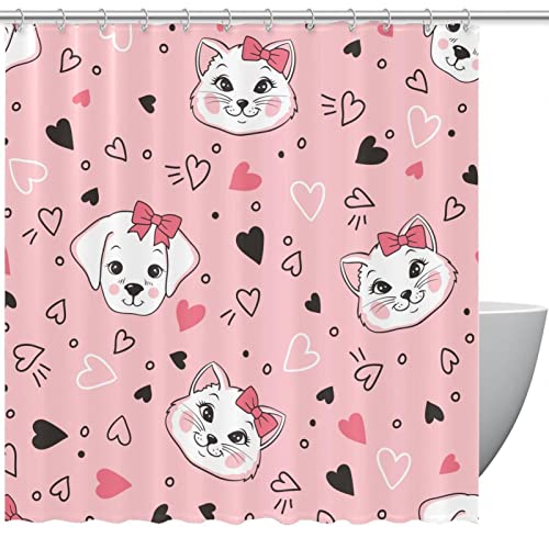 Rideau de douche rose chats et chiens pour apporter de la tendresse dans la maison