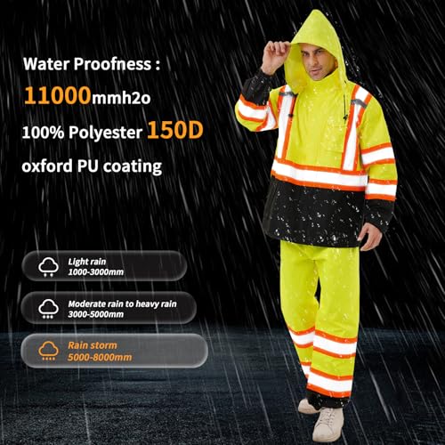 Image of Hi Vis Safety rain Jacket,Reflective Class 3 Rain coat with Inner Mesh Lining and Pockets High Visibility Waterproof work Rain Suits for men&women(Yellow,SM /MD)