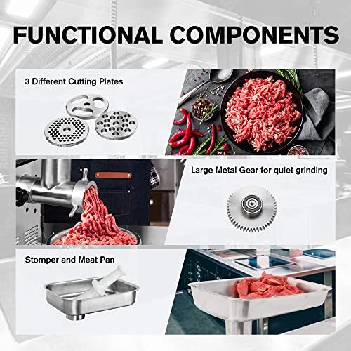 Toogood Electric Meat Grinder Commercial Meat Mincer 2/5 Hp Motor, 300W, Grinds 4-5Lbs/Minutes, 3-Size Plates And 3-Sausage Kit Included, Heavy Duty #TOP3