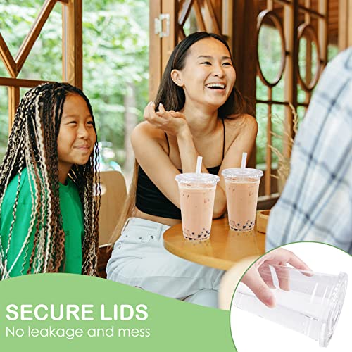 50Pack 20oz Clear Plastic Cups with Hole Flat Lids and Straws, Crystal Clear PET Disposable Party Cups for Cold Drinks, Iced Coffee, Juice, Smoothie, Milkshake, Bubble Boba Tea - Thumbnail 5