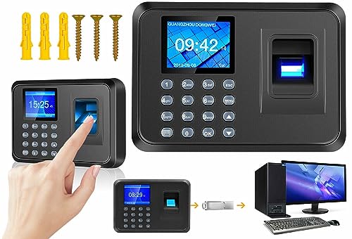Herramientas Eléctricas, Office Product 【GARANTÍA DE 5 AÑOS】JYYBN Reloj Checador Sistema en Español, Checador de Entrada y Salida de Huella Digital Biométrica, Reconocimiento Rápido, Admite...