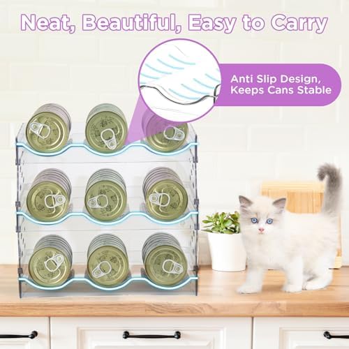REFLYING Cat Food Can Organizer, Can Organizer for Pantry，Transparent Cat Food Storage Container Holds 54 (3.5oz) Cans, Canned Food Organizer and Storage for Countertop Kitchen Cabinet (3 Layers) - image 5