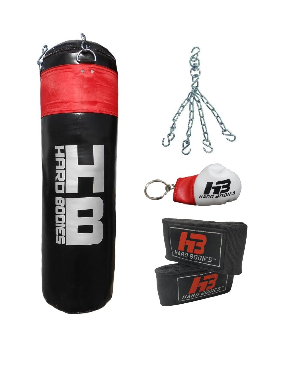 Hard Bodies Professional Synthetic Leather Punching Bag (UNFILLED :- 6 Feet / 72 inches) (6 Feet / 72 Inches, Black with Red Strap)-image-26