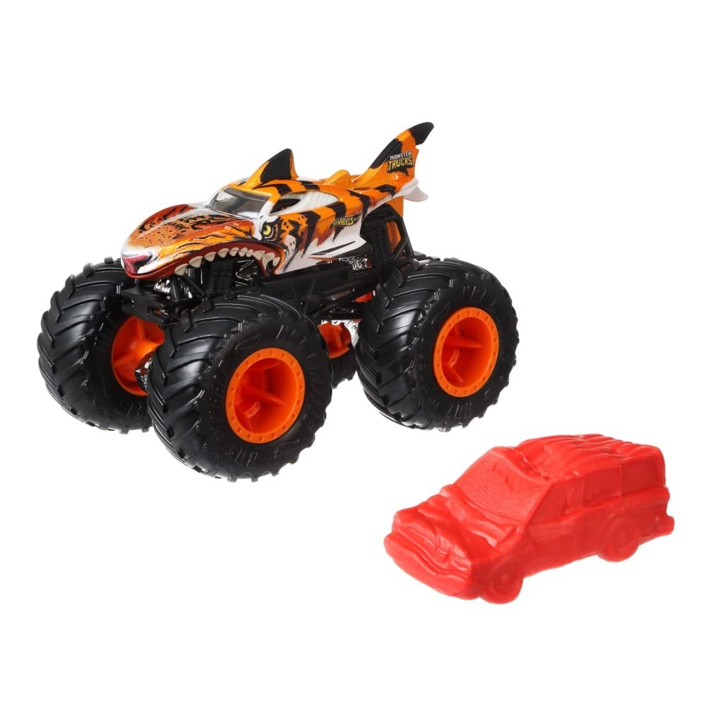 Hot Wheels Monster Trucks Set, 1 Toy Truck in 1:64 Scale & 1 Crushable Car, Vehicle Play for Kids & Collectors (Styles May Vary) (Pack of 4)