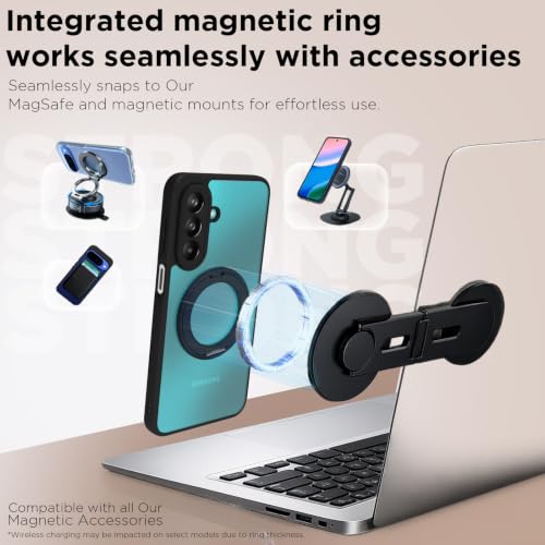 Image of RIGGEAR Shockproof Sleek Hybrid Armor 360 Rotating Magnetic Ring Stand Back Cover Case Compatible with MagSafe Accessories for Samsung Galaxy M47 5G (Clear PC + Black TPU Bumper)