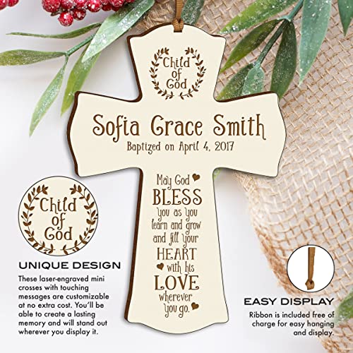 Image of LifeSong Milestones Personalized Ivory Baptism Cross for Girls - Wooden Wall Cross Decoration - Christening, Baby Dedication & First Communion Gifts