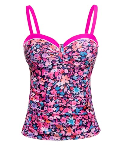 Image of Women's Underwire Tummy Control Swimsuit Top Push Up Bathing Suit Top | Unremovable Bra, Adjustable Straps, Full Lining, Shirred Bust, Side-Splicing Design, Criss-Cross Back
