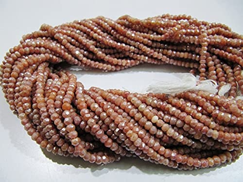 LKBEADS Naturalny kolor brzoskwiniowy srebrne koraliki rozmiar 3-4 mm, powlekane brzoskwiniowe/różowe koraliki sznur 34 cm długości