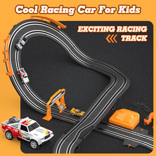 Image of Slot Car Race Track Sets with 1:64 High-Speed Racing Cars, Battery or Electric Car Track, Dual Racing Game Lap Counter Circular Slope Track, Gifts Toys for Boys Kids Age 6 7 8-12