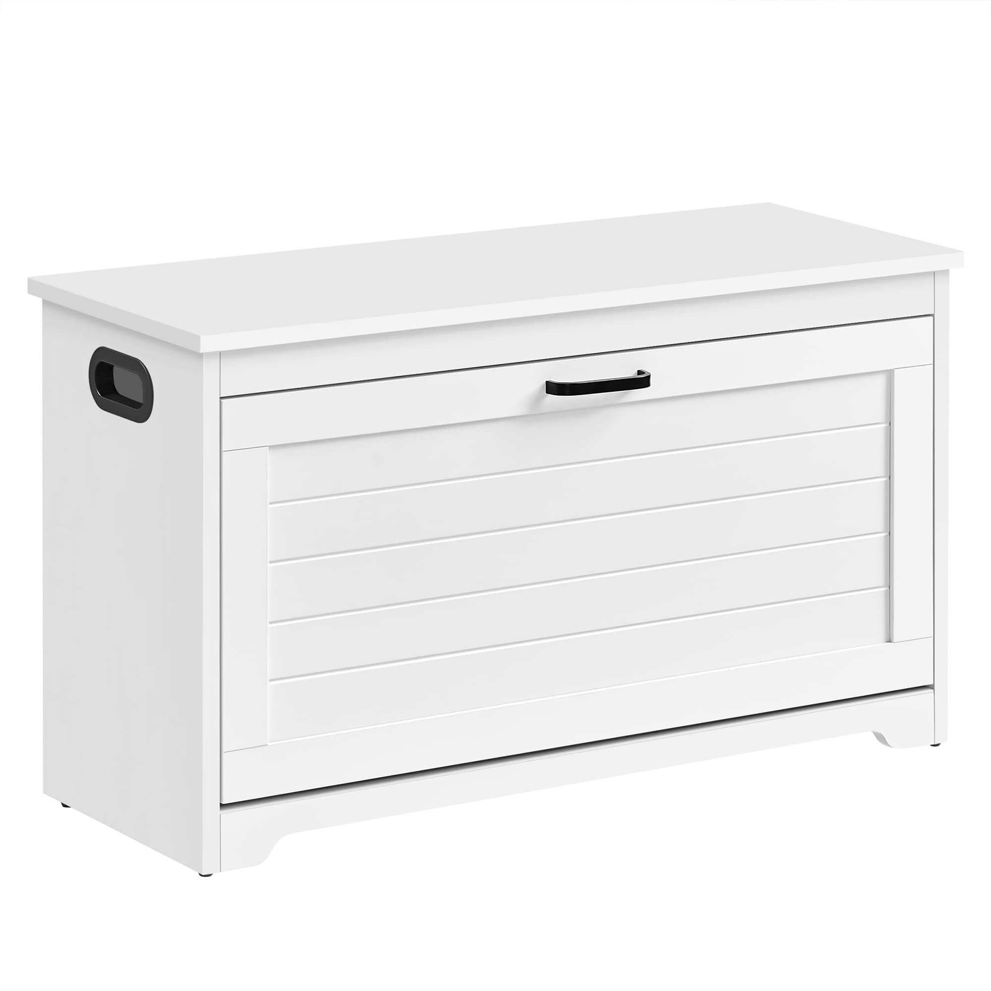 VASAGLE Panca Scarpiera, Scarpiera da Ingresso con 1 Anta a Ribalta, Divisore Interno Regolabile, Mobile Porta Scarpe, con Maniglie Incavate Laterali, 80 x 30 x 46 cm, Bianco LHS120T10