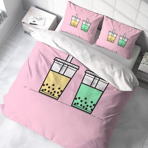 Ensemble de literie 100% microfibres 228x264cm motif Bubble Tea Rose - 3