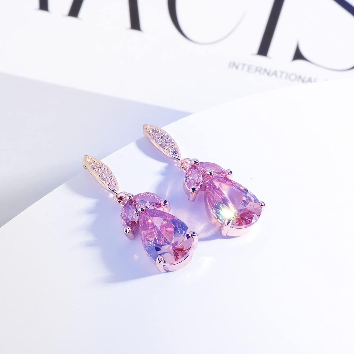 CZ Bridal Earrings for Wedding Women’s Elegant Teardrop Cubic Zirconia Cluster Floral Leaf Crystal Rhinestone Dangle Drop Earring for Bride Bridesmaids Mother of Bride Party Prom Earrings for Girls - Image 2