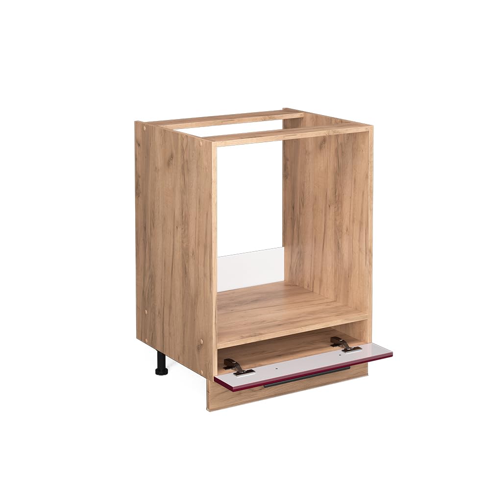 Vicco Herdumbauschrank Fame-Line, Bordeaux Hochglanz, 60 cm, AP Eiche, zur Kombination mit weiteren Modulen der Fame-Line Serie