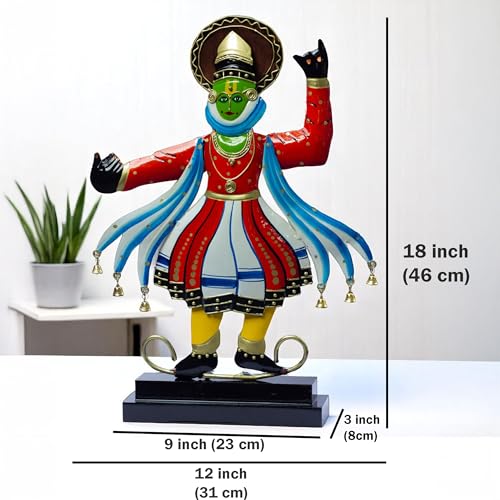 Image of KRAFTSKALA Kathakali Dancer Metal Showpiece - Traditional Kerala Folk Art Classical Dance Figurine - Home Decor Statue for Living Room, Gifting (12x18 inch)