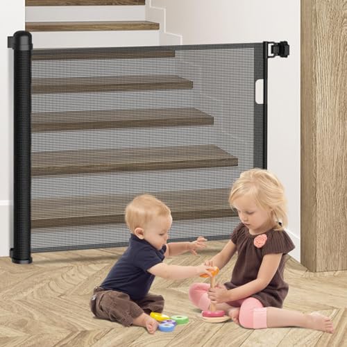 Kidsbuddy Cancelletto Estensibile per scale,0-180CM Cancelletto di Sicurezza Regolabile per Bambini e Cani,Cancelletto Per Bambini Estensibile per Porte,Scale e Corridoi,Uso Interni ed Esterni,Nero