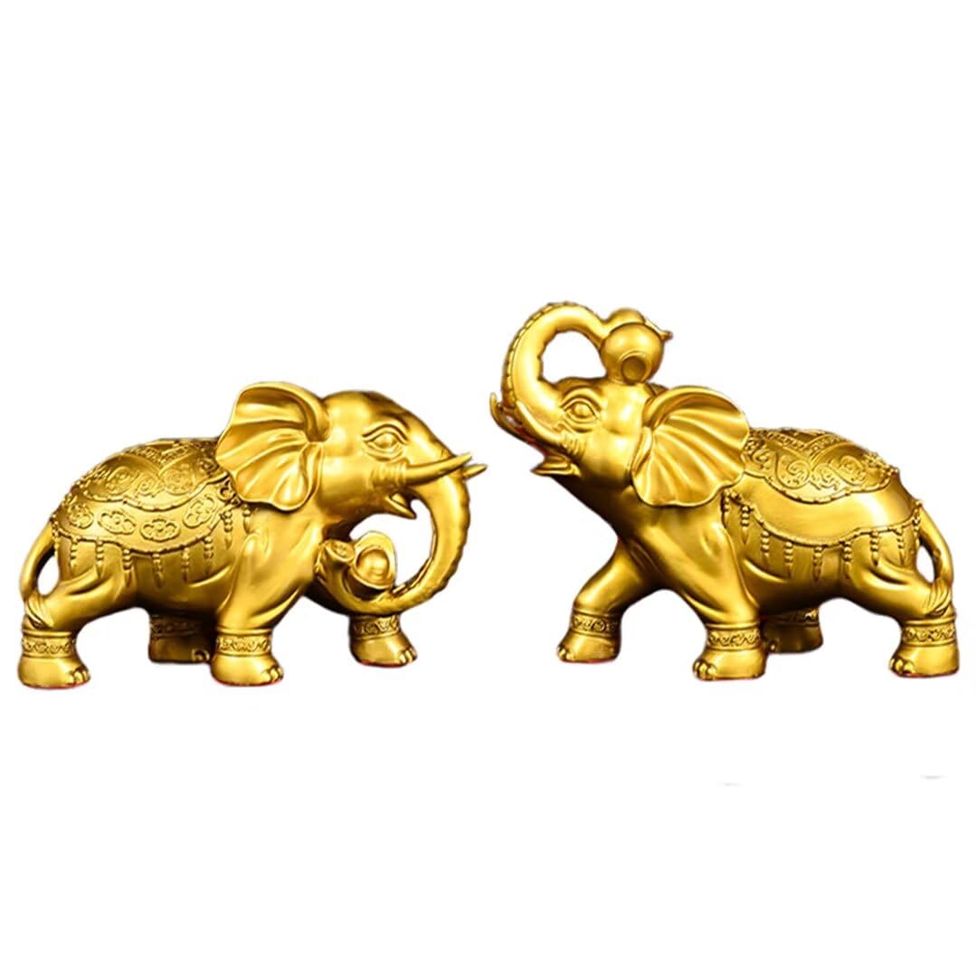 Figura de elefante de latón fengshui elefante de cobre buena suerte elefante protección prosperidad decoración hogar oficina un par 7.9 x 2.4 x 6.3 pulgadas 5 libras