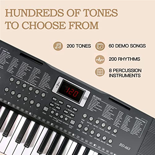 Keyboard Piano 61 Key Electric Piano Keyboard For Beginners/Professional, Full Size Light Up Music Keyboard Built-In Dual Speakers With Led Display, Stand, Music Stand, Microphone, Bench #TOP1