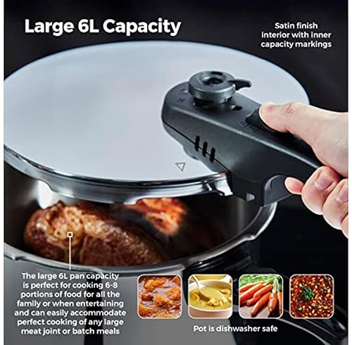 Tower T80244 6L/22cm Pressure Cooker with Steamer Basket, Stainless Steel, Silver - Image 6