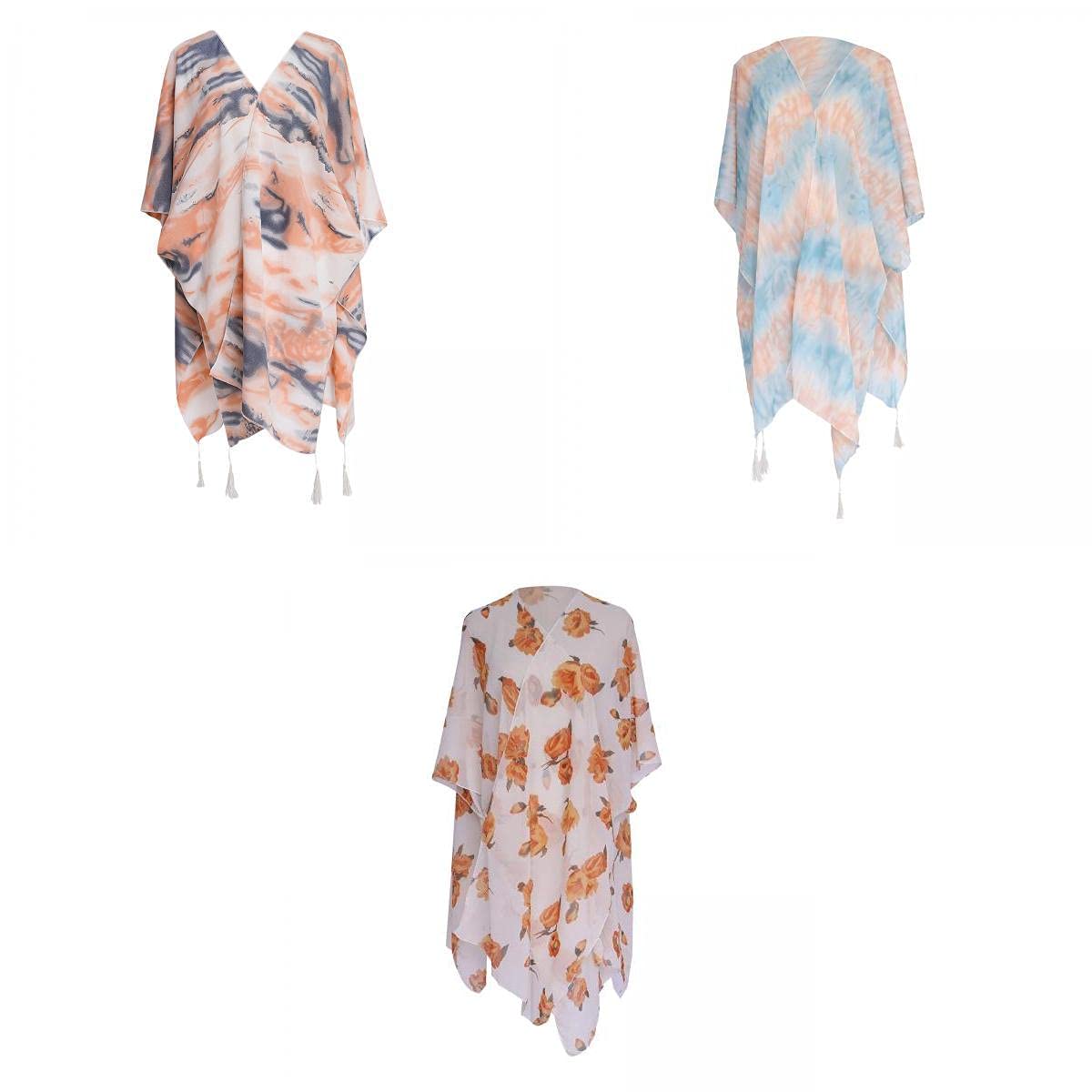 CALANDIS™ 3Women Print Summer Casual Floral Loose Cardigan Chiffon Beach Swim Cover Up | Womens Clothing-image-47