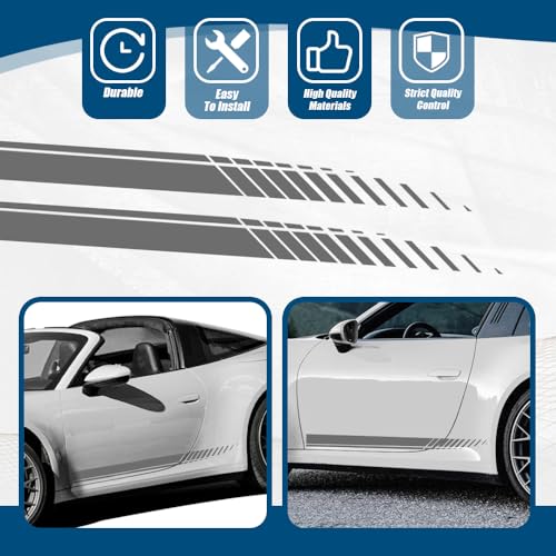 Image of 2Pcs Sports Racing Stripe Graphic Stickers, Side Door Vinyl Decals, Universal Car Decoration Accessories (Gray)