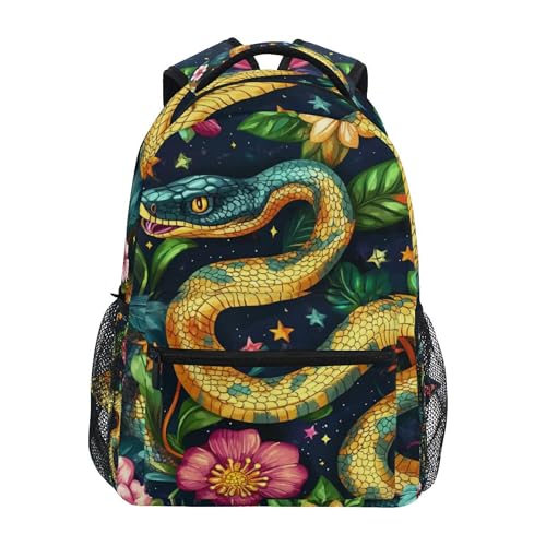 Snakes Flowers Colorful Backpack Laptop Tablet Travel School Bag with Name Tag for Boys Girls Teens