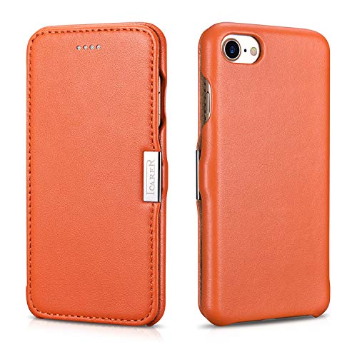 Tasche passend für Apple iPhone SE 2020, iPhone 8 und iPhone 7 (4.7 Zoll), Case mit Echt-Leder Außenseite, Schutz-Hülle seitlich aufklappbar,