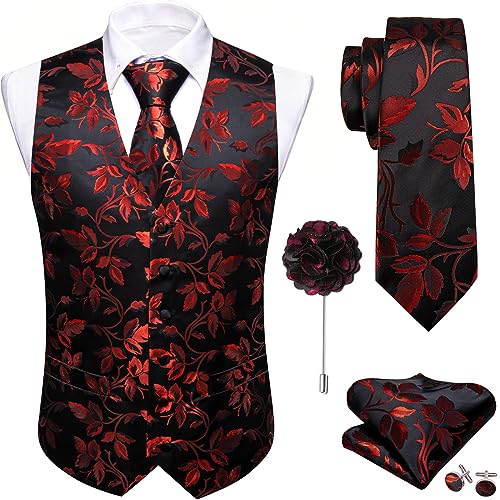 Image of Barry.Wang Formal Men Flower Vest Paisley Jacquard Silk Ties Suit Waistcoat Set Wedding 5PCS
