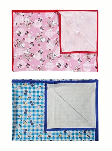 Image of EcoSoft Plastic Sheet,PVC Sheet for Kids,Rubber Sheet for Babies,Bed Wetting Protector(90 x 135 cm) (Pink Bear & Blue Baby Bottle)