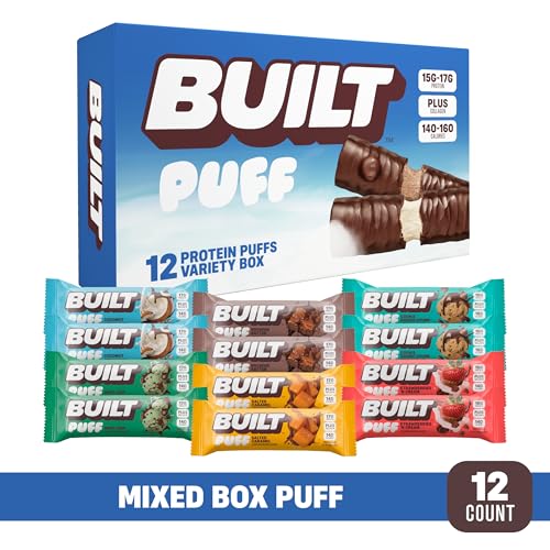 built bar puff protein bars variety pack collagen on-the-go snacks breakfast bar mixed sampler 12 pack