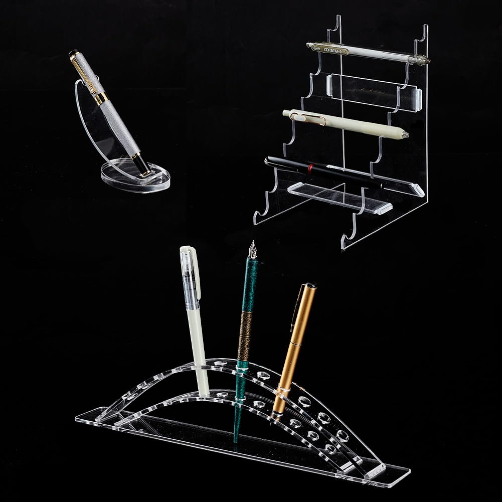 AHANDMAKER Espositore per penne stilografiche in acrilico, 3 stili, trasparenti, per pennelli da trucco, penne, pennelli artistici, 3 motivi