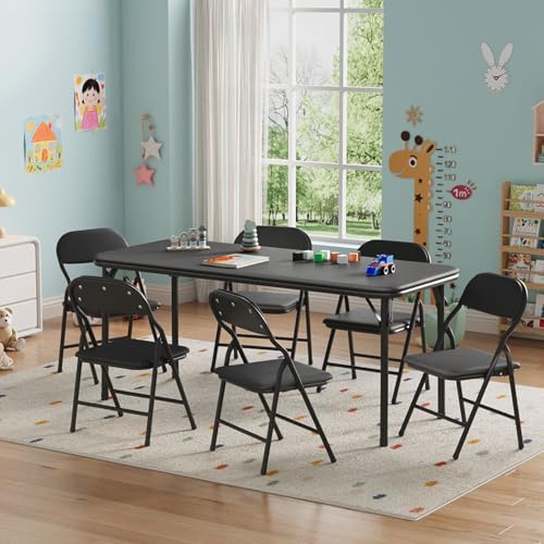 IDEALHOUSE 7 Piece Boys Girls Folding Table and Chairs Set, Activity Table and Chairs Set for Dining Room,Daycare,Classrooms