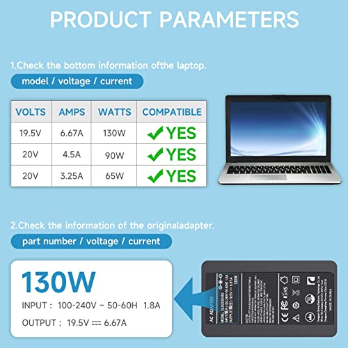 Jippofu 130W 19.5V 6.67A Cargador Compatible con DELL Xps 15 7590 9560 9570 9550 9530 Precision 5540 5510 5520 5530 M3800 M2800 Inspiron 7459 7347 7348 DA130PM130 HA130PM130 06TTY6 Adaptador Charger - imagen 2