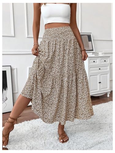 Verdusa Women's Floral Print Tiered Layered Long Skirt A Line Flowy Skirt4