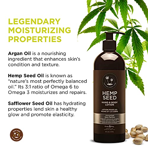 Hemp Seed Hand & Body Lotion, Unscented - 16 Oz. - Soothe Dry Skin - Argan Oil, Hemp Seed Oil - Light, Non-Greasy Formula - Vegan & Cruelty Free #TOP2
