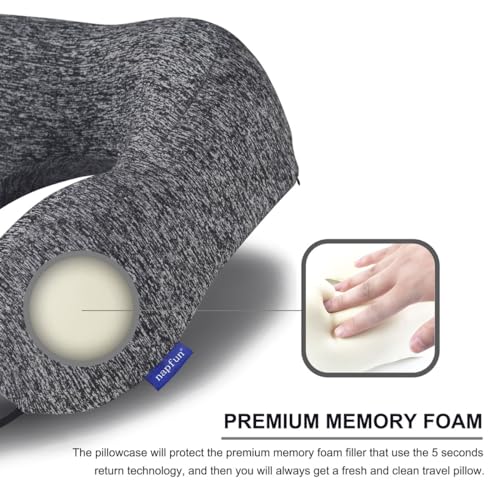 image for napfun Travel Pillow for Airplane, Premium Memory Foam Neck Pillow for
