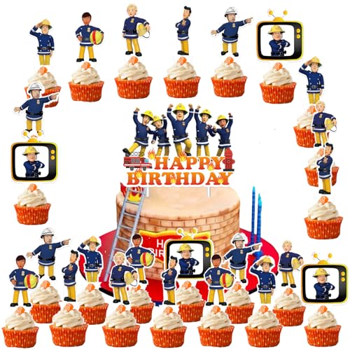 Décoration Gâteau Sam le Pompier, Pompier Sam Cupcake Topper, Sam le Pompier Deco Gateau Anniversaire, Fireman Sam Décoration de Gâteau, Déco Gâteau...