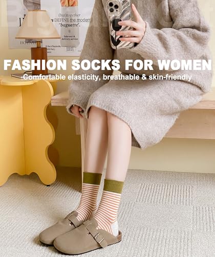 Image of IIG Women's Fashion Cute Cotton Socks Novelty Funny Above Ankle Crew Socks Holiday Gifts for Women 4 /5 Pairs