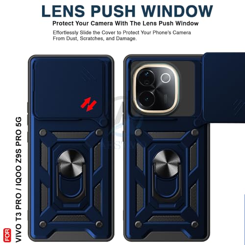 Image of AESTMO Tough Armor iQOO Z9S Pro /Vivo T3 Pro 5G Bumper Back Case Cover | Ring Holder & Sliding Camera Shield Cover | 360 Degree Protection Back Case Cover iQOO Z9S Pro (Blue)