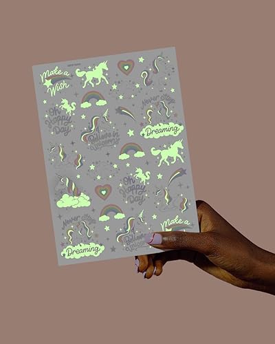 Miniatura 2 de xo, Fetti Recuerdos de fiesta de unicornio arcoíris  Tatuajes temporales para niños  46 estilos que brillan en la oscuridad  Suministros de fiesta