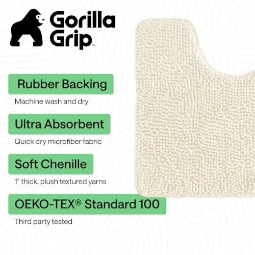 Image of Gorilla Grip Shaggy Chenille Oval U-Shape Contoured Mat for Base of Toilet, 22.5x19.5 Size, Machine Wash and Dry, Soft Plush Absorbent Contour Carpet Mats for Bathroom Toilets, Ivory Cream
