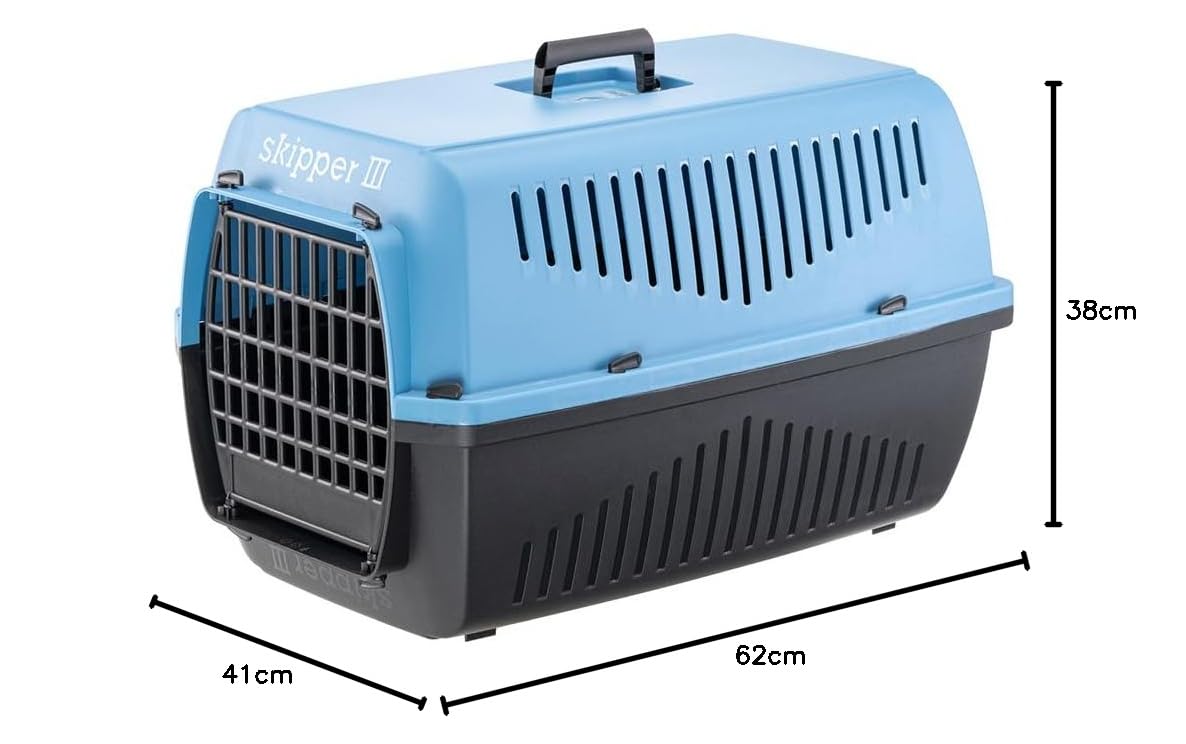 Ferplast Caisse de Transport Chat Panier de Transport pour Chiens Petits Max 10 Kg, Voyage Animaux domestiques, Plastique avec Poignée Pliante, 62x41xh38 cm, Bleu
