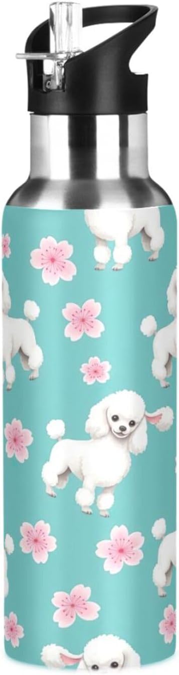 Cherry Blossom Flowers – Botella de agua de acero inoxidable verde azulado de 20 onzas, botella de agua deportiva sin BPA con popote a prueba de