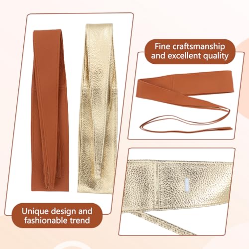 2 PCS Wide Belts for Women, Camel Gold Corset Belt, Fashionable Imitation Leather Design, Wrapped Bow Design, Suitable for Dresses, Gowns, Shirts4