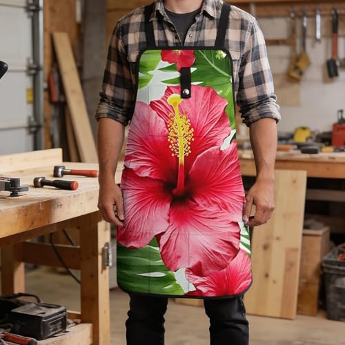 Delantal de trabajo con diseño flor hibisco y bolsillos miniatura 5