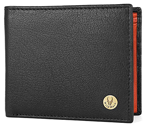Image of WildHorn Black & Tan Leather Wallet for Men I Ultra Strong Stitching I 6 Card Slots I 2 Currency & 2 Secret Compartments I 1 Coin Pocket