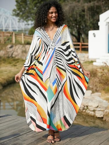 Image of KEYLORTING Plus Size Kaftan Dress Women, African Moo Moo Print Caftan, Batwing Dress, Beach Cover Up for Party and Loungewear