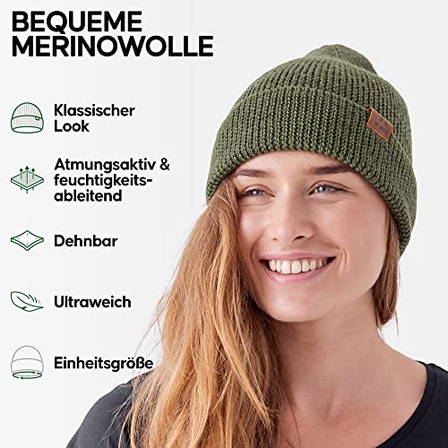DANISH ENDURANCE Merino Wool Beanie for Men & Women, Knitted Winter Hat