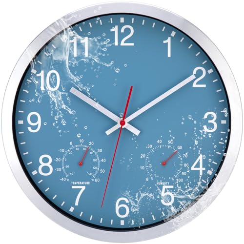 ACCSHINE Horloge Murale 12 Pouces, Étanche, Silencieuse, à Piles, Moderne et Décorative pour Chambre, Salon, Cuisine, Bureau, École, Facile à Lire (Bleu...